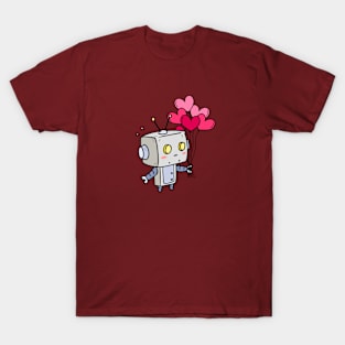 Robot Holding Pink Heart Balloons T-Shirt